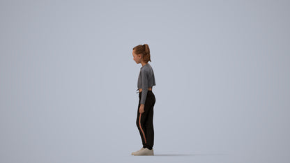 realistic 3D human girl sport kids, archviz people FBX OBJ for Blender, three-quarter view render