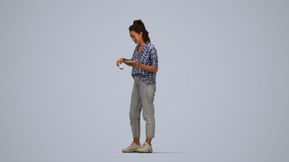 scanned 3D woman casual standing, photogrammetry people for Enscape and V-Ray, top-down view render