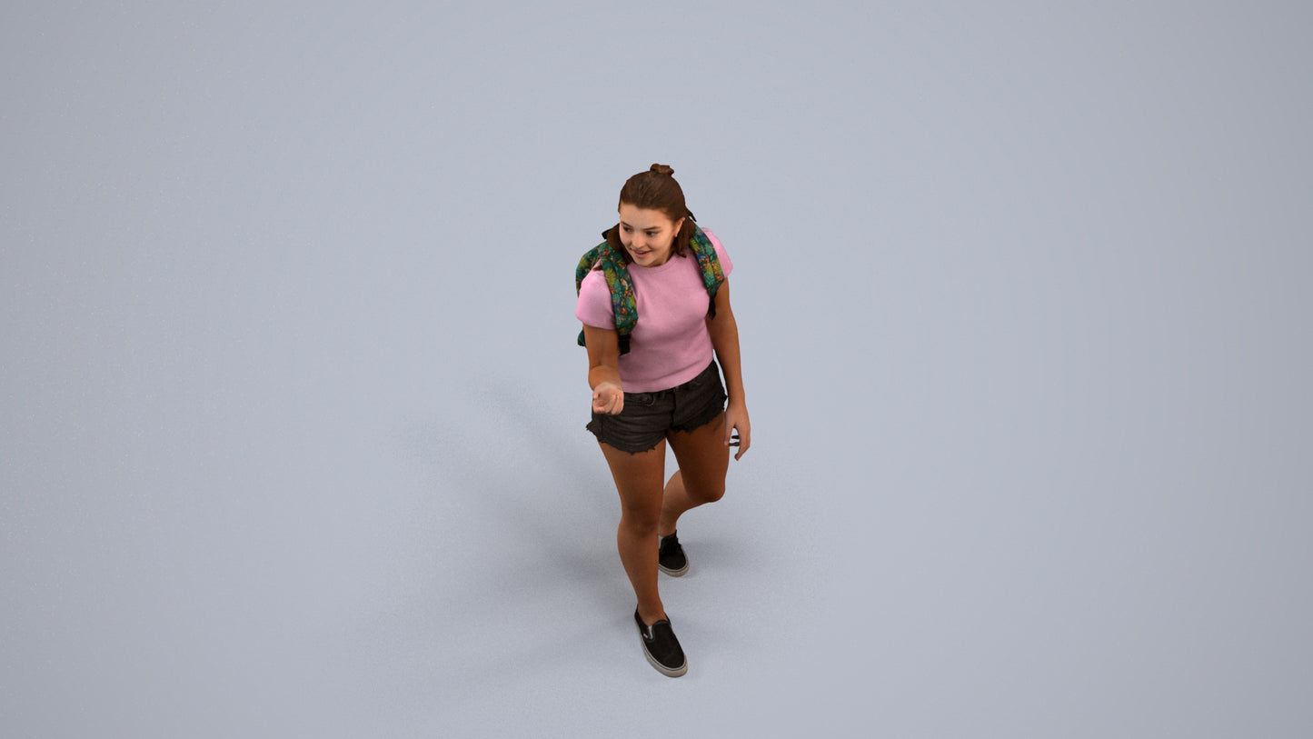 3D scanned girl standing casual, photorealistic archviz people for Enscape and SketchUp, back view render