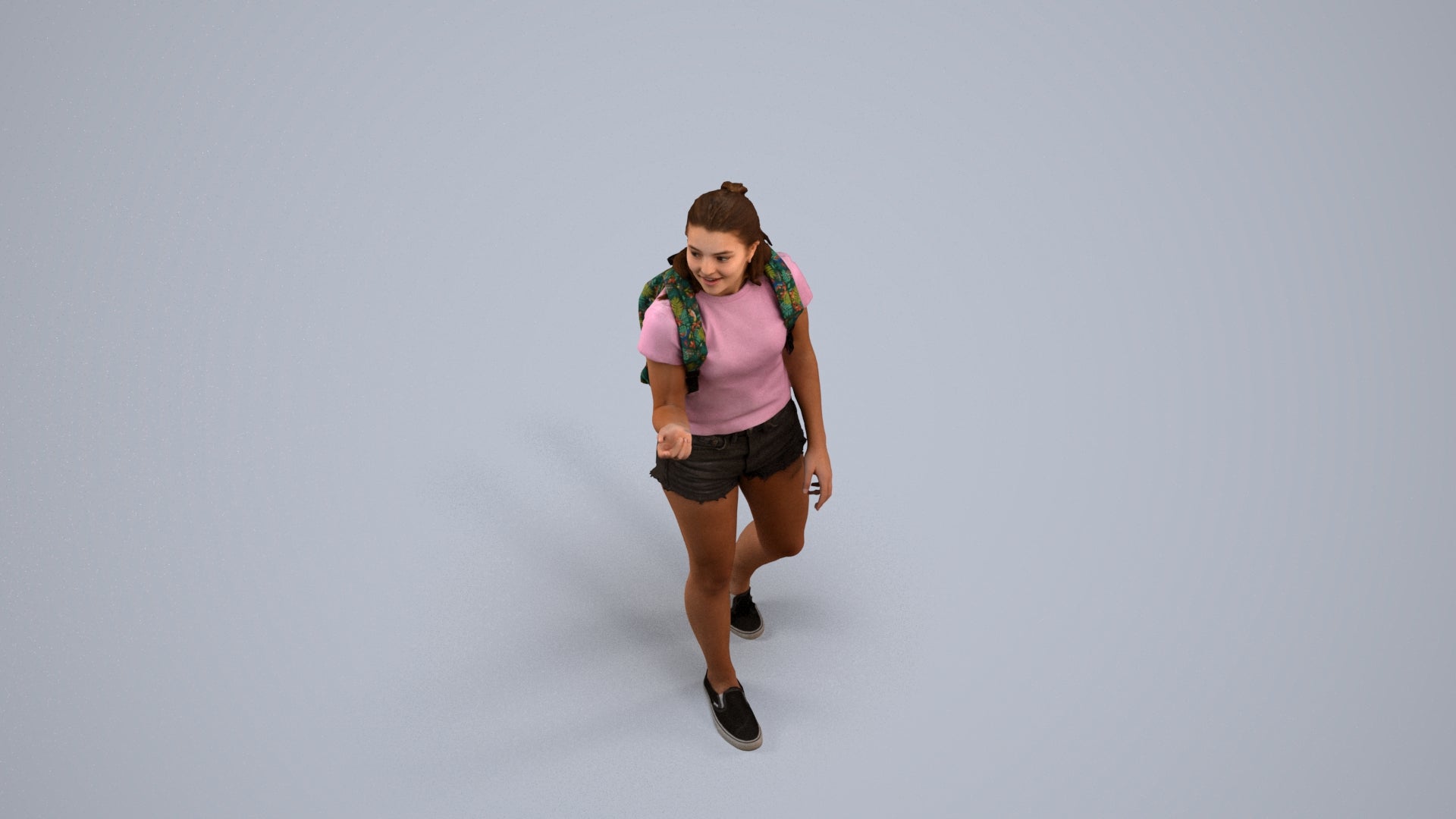 3D scanned girl standing casual, photorealistic archviz people for Enscape and SketchUp, back view render