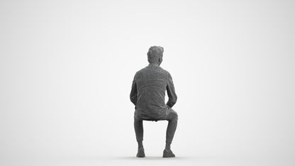 realistic 3D man casual sitting, scanned archviz people for Blender and 3ds Max, wireframe front view