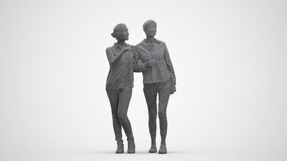 3D human model woman casual couple, photogrammetry scanned person for archviz, three-quarter front view render
