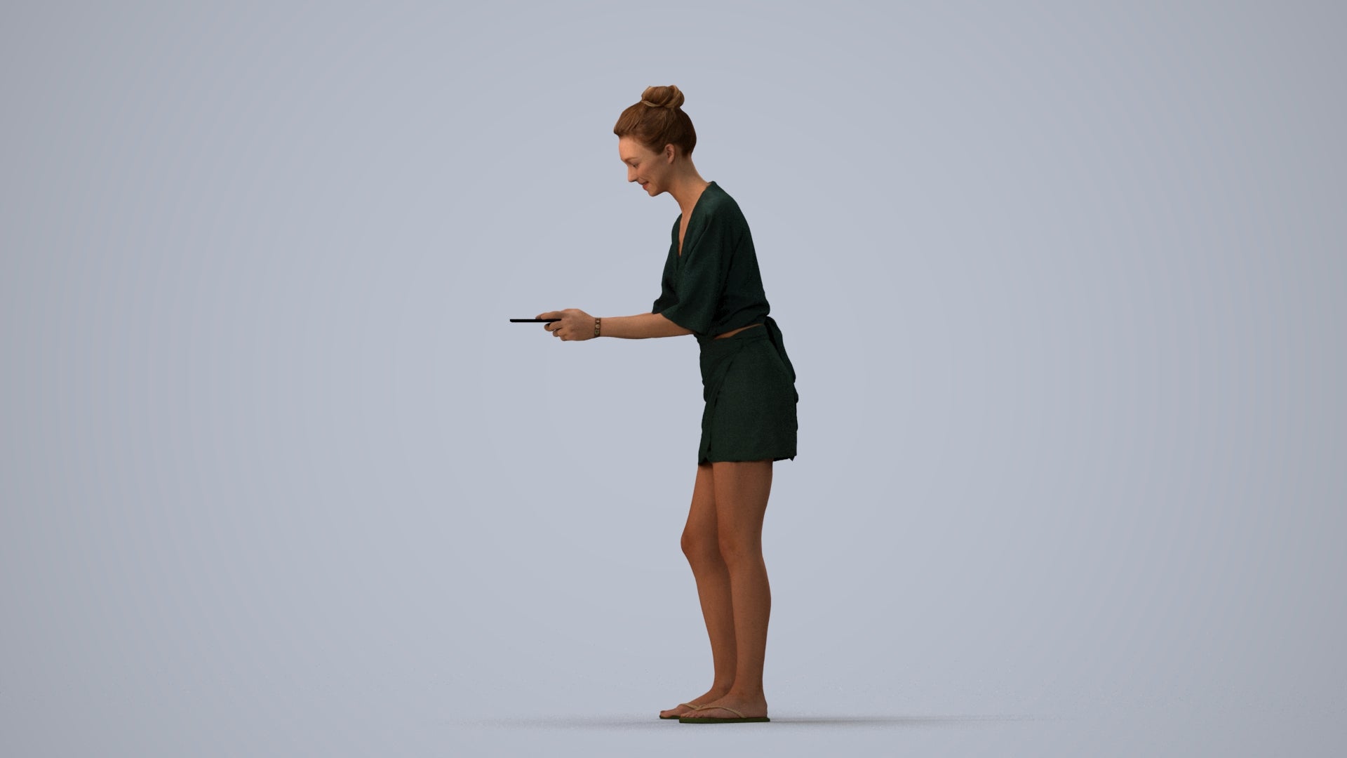 realistic 3D woman casual standing, scanned archviz people for Blender and 3ds Max, three-quarter view render