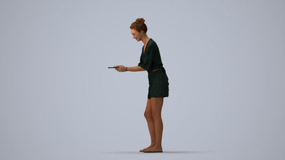 realistic 3D woman casual standing, scanned archviz people for Blender and 3ds Max, three-quarter view render