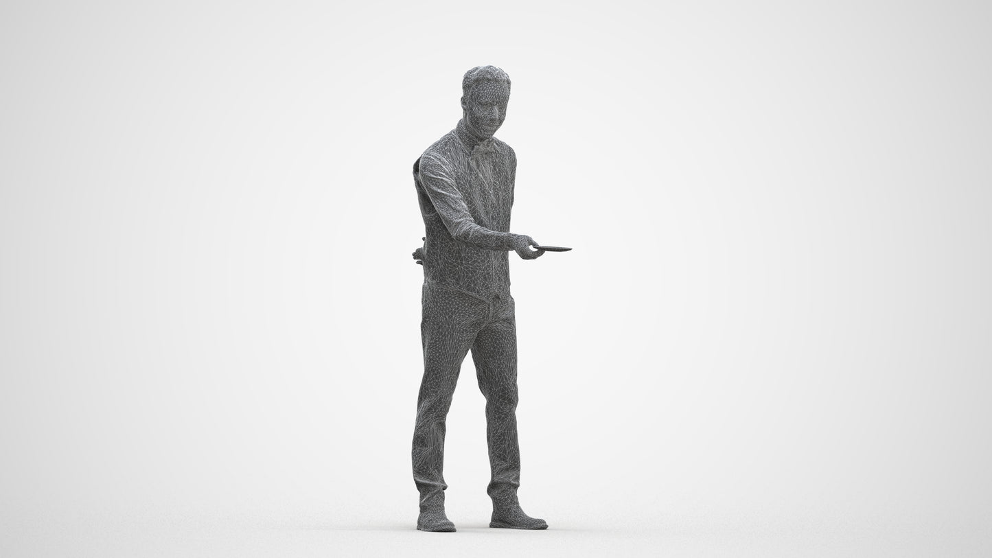 3D people model man hospitality, scanned human for 3ds Max rendering, three-quarter front view render