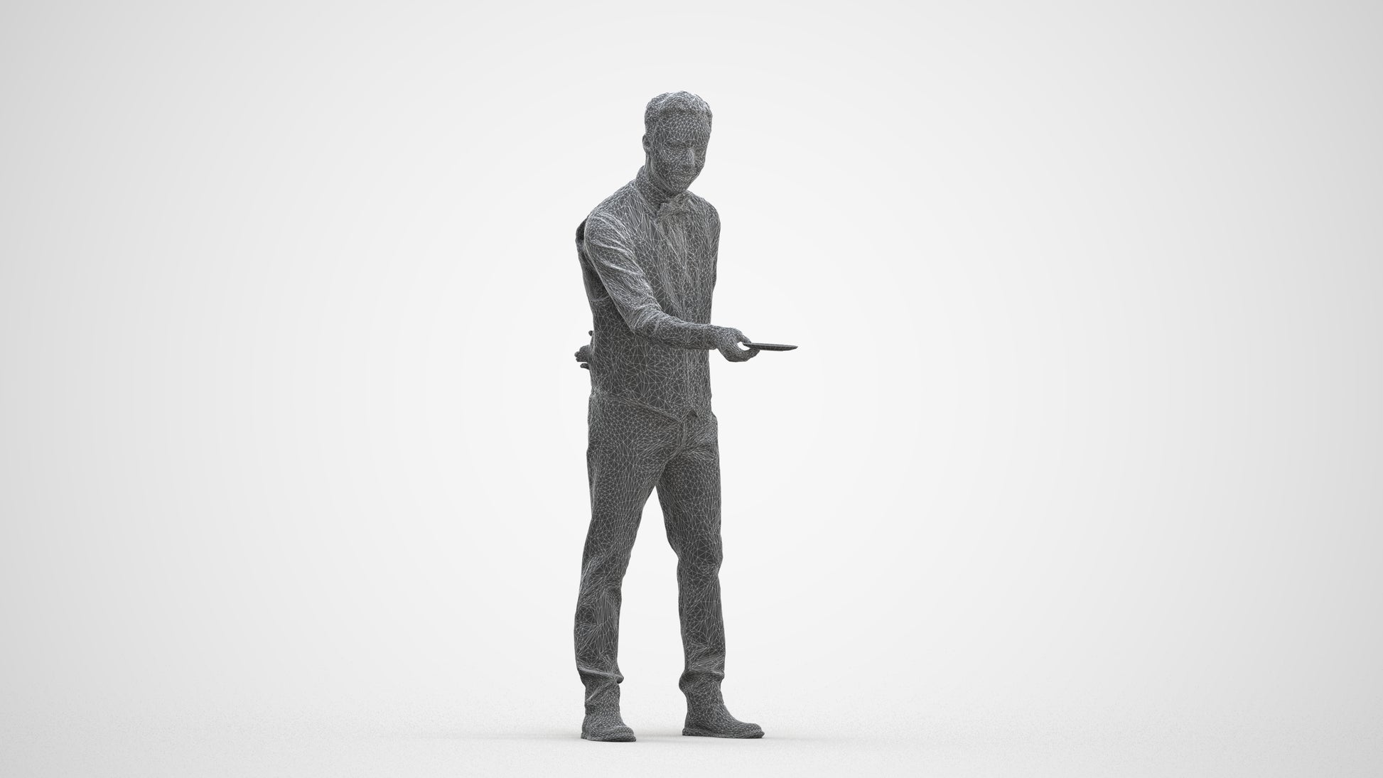 3D people model man hospitality, scanned human for 3ds Max rendering, three-quarter front view render