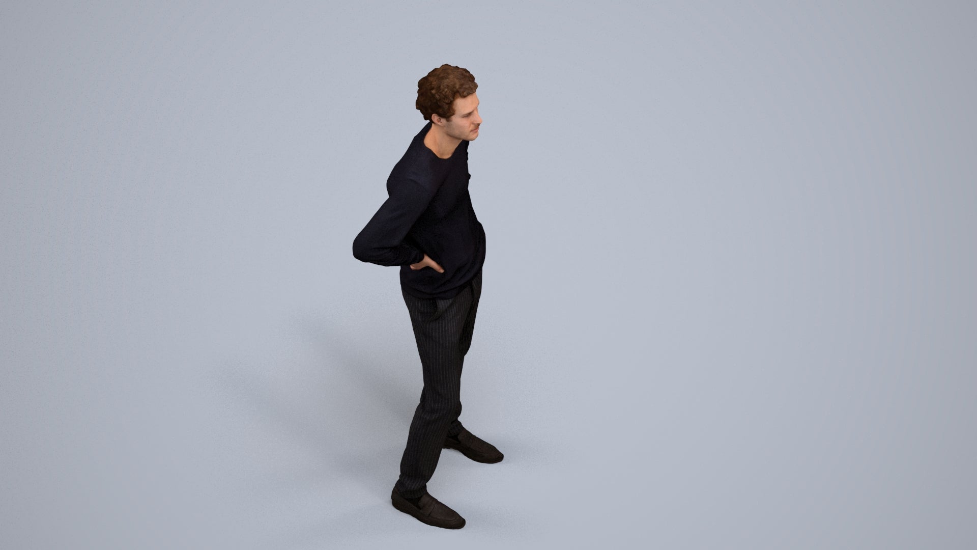 3D human model man casual standing, photogrammetry scanned person for archviz, back view render