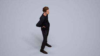 3D human model man casual standing, photogrammetry scanned person for archviz, back view render