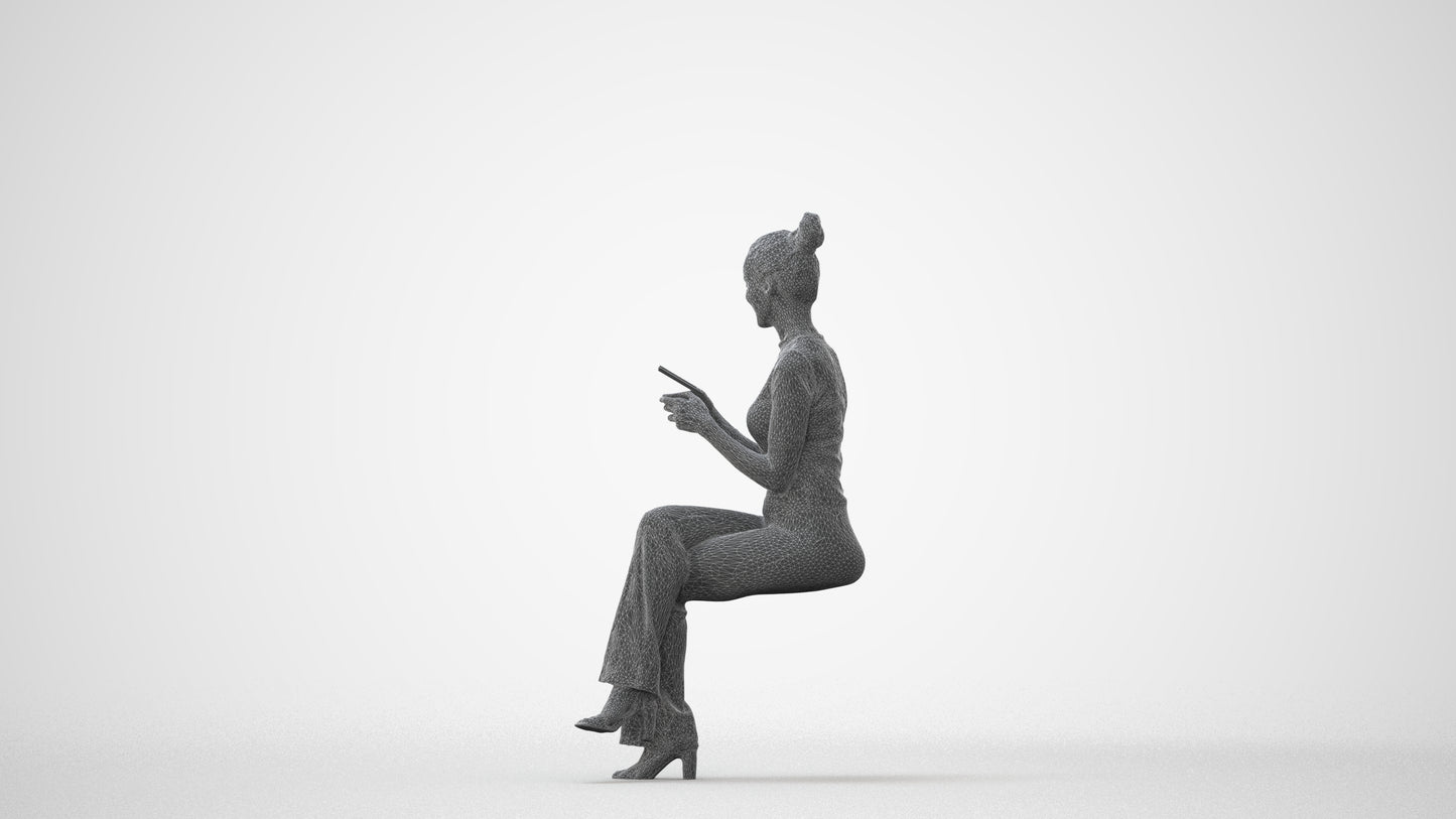 photogrammetry 3D woman casual sitting, realistic human model archviz FBX, square thumbnail