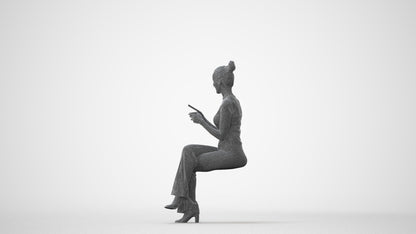 photogrammetry 3D woman casual sitting, realistic human model archviz FBX, square thumbnail