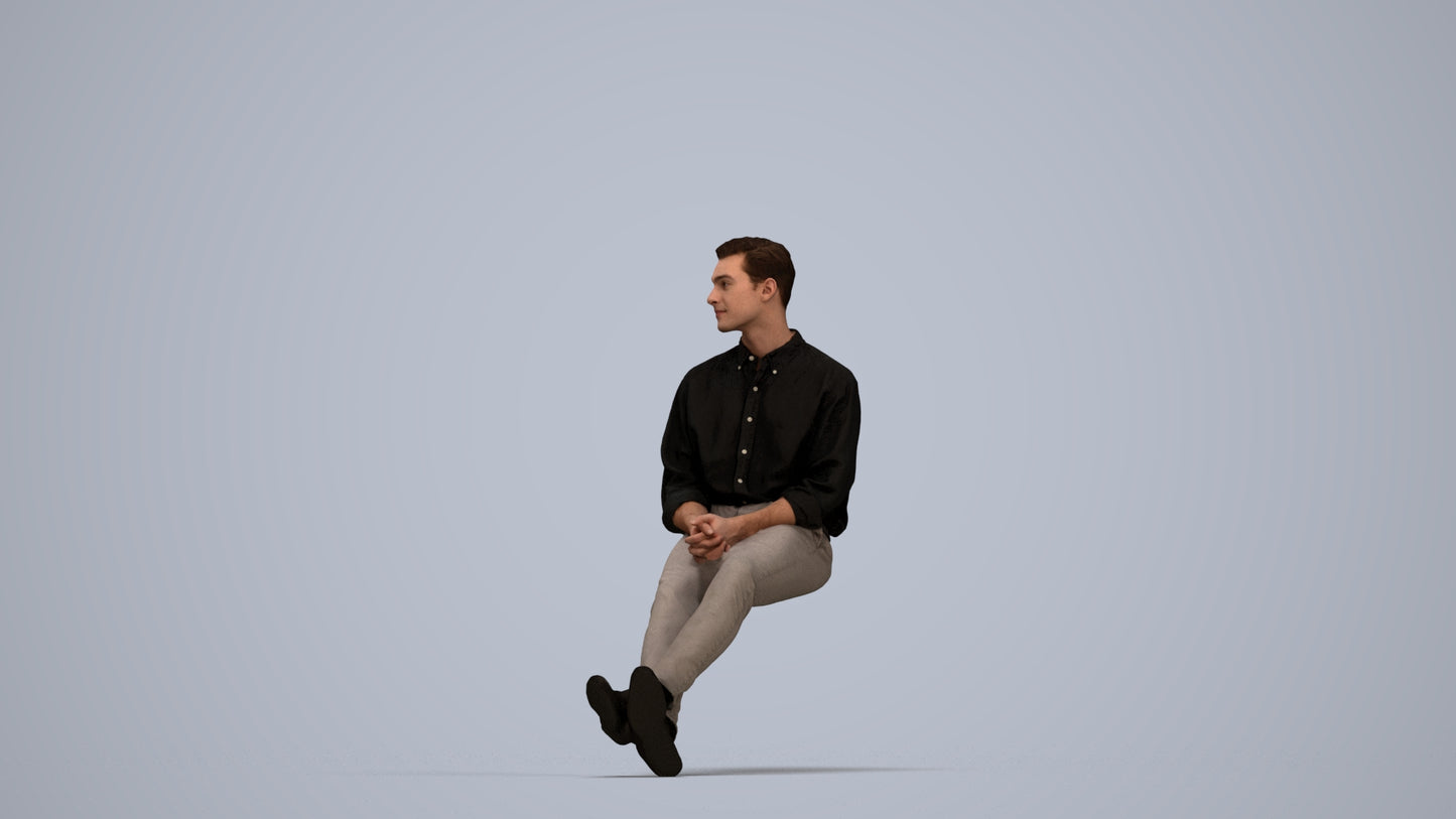 scanned 3D man casual sitting, photogrammetry people for Enscape and V-Ray, top-down view render