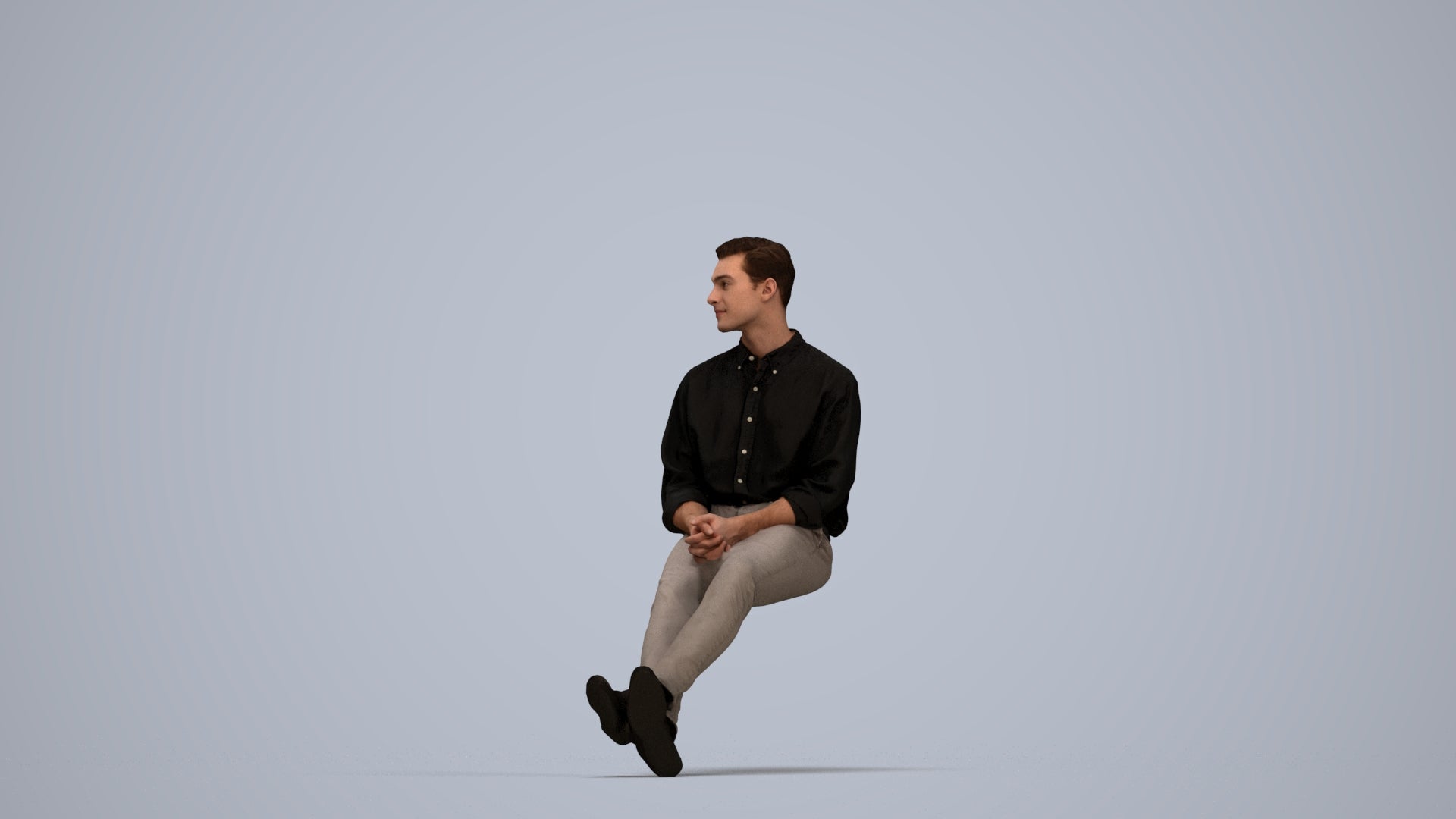 scanned 3D man casual sitting, photogrammetry people for Enscape and V-Ray, top-down view render