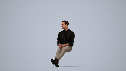scanned 3D man casual sitting, photogrammetry people for Enscape and V-Ray, top-down view render
