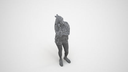 realistic 3D woman casual standing, scanned archviz people for Blender and 3ds Max, wireframe three-quarter view