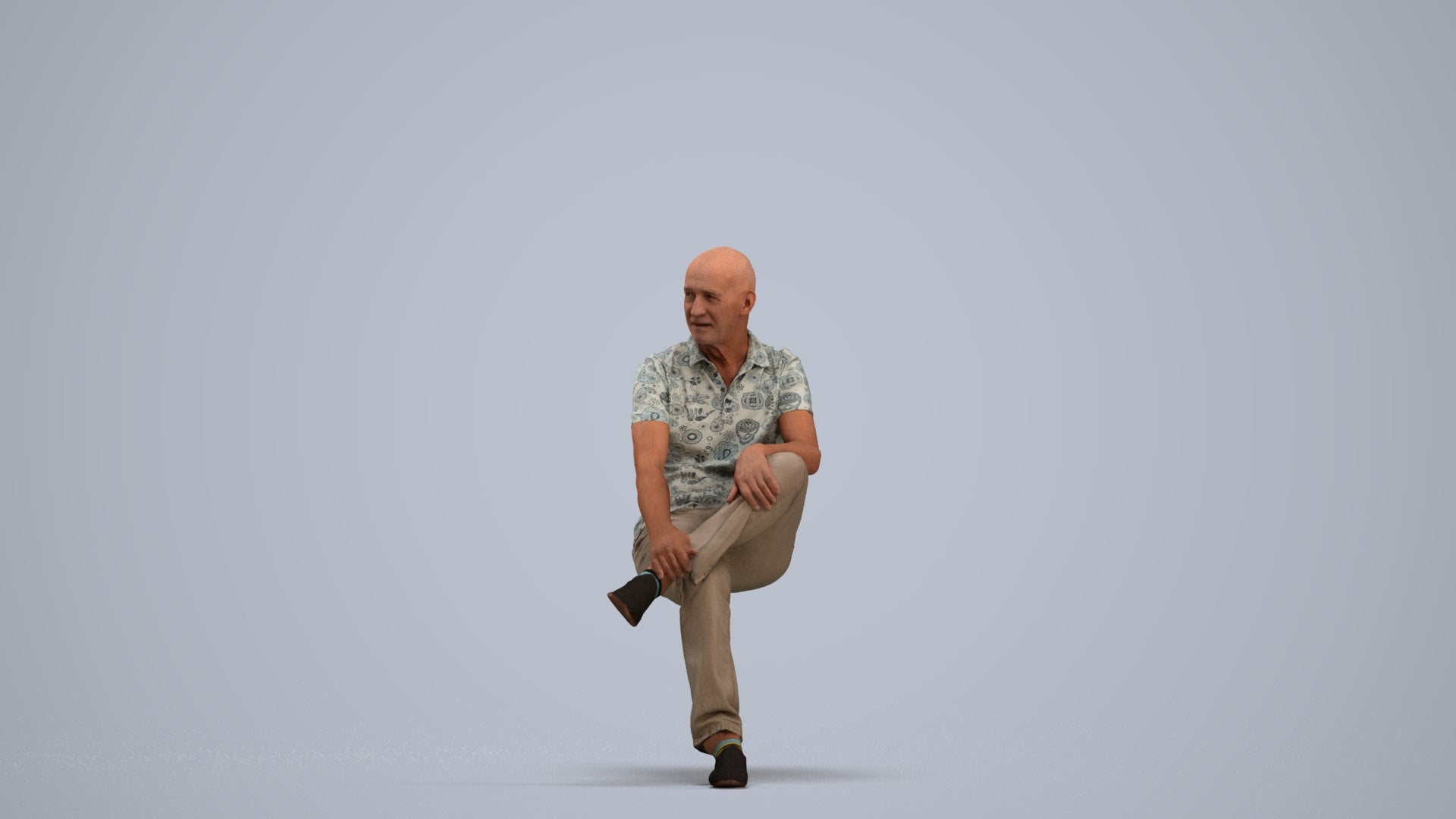 3D scanned senior man sitting casual, photorealistic archviz people for Enscape and SketchUp, standing pose render