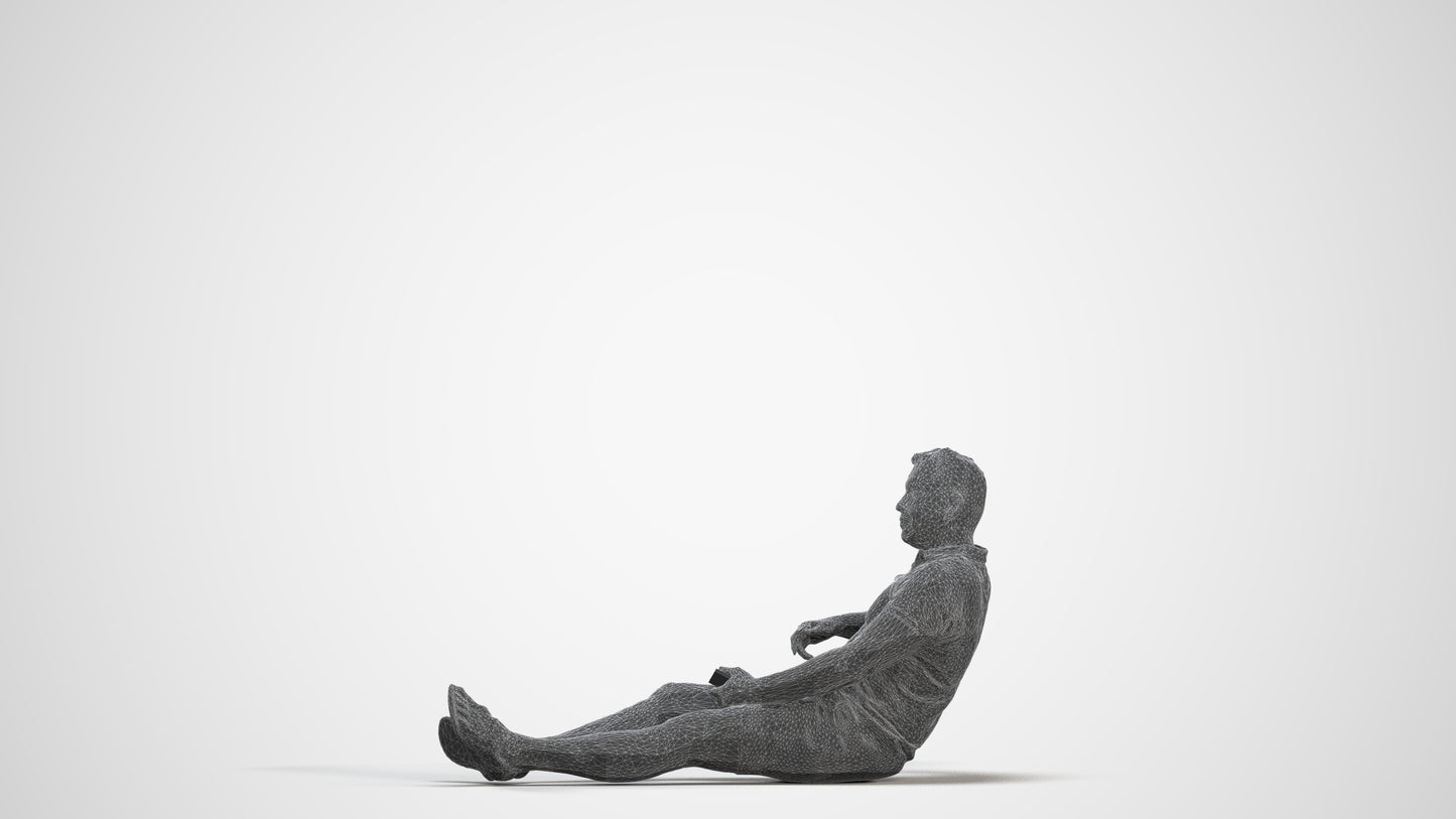 3D scanned man sitting casual, photorealistic archviz people for Enscape and SketchUp, three-quarter front view render