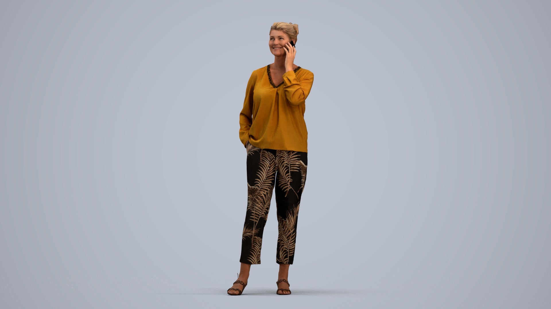 3D people model woman casual standing, scanned human for 3ds Max rendering, standing pose render