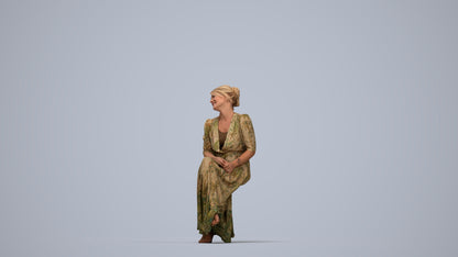 3D scanned woman sitting casual, photorealistic archviz people for Enscape and SketchUp, top-down view render