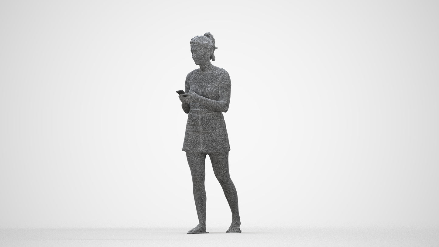 realistic 3D human woman casual standing, archviz people FBX OBJ for Blender, wireframe back view