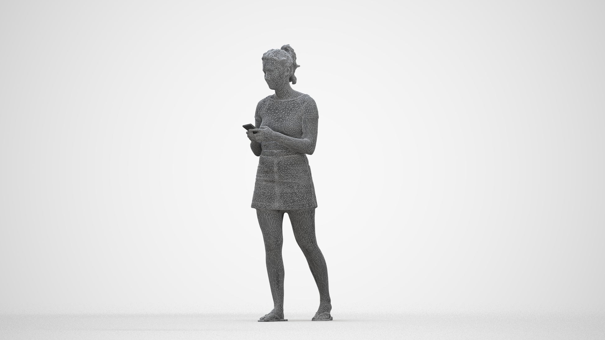 realistic 3D human woman casual standing, archviz people FBX OBJ for Blender, wireframe back view