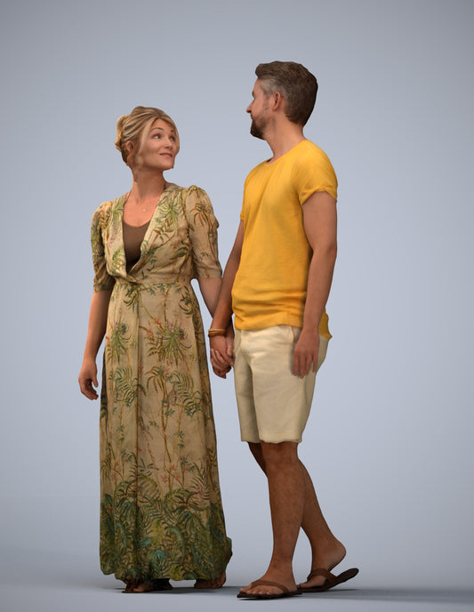 3D human model woman couple, photogrammetry scanned person for archviz