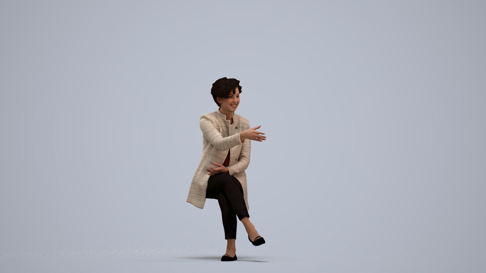 photogrammetry 3D woman business sitting, realistic human model archviz FBX, standing pose render