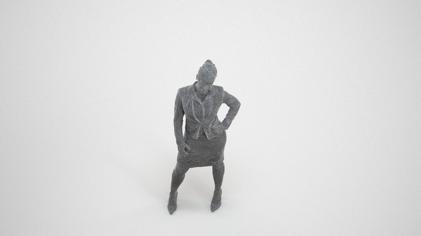 3D scanned woman business, photorealistic archviz people for Enscape and SketchUp, wireframe three-quarter view