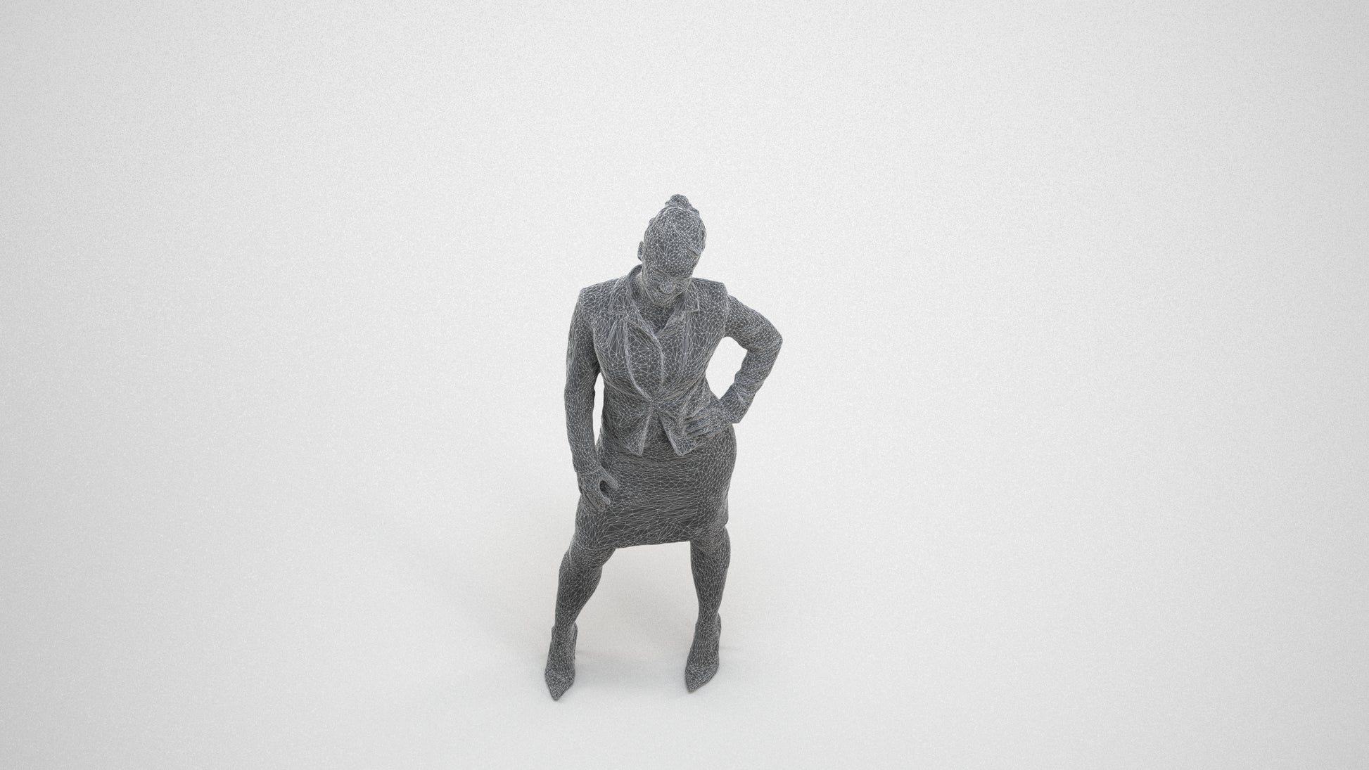 3D scanned woman business, photorealistic archviz people for Enscape and SketchUp, wireframe three-quarter view