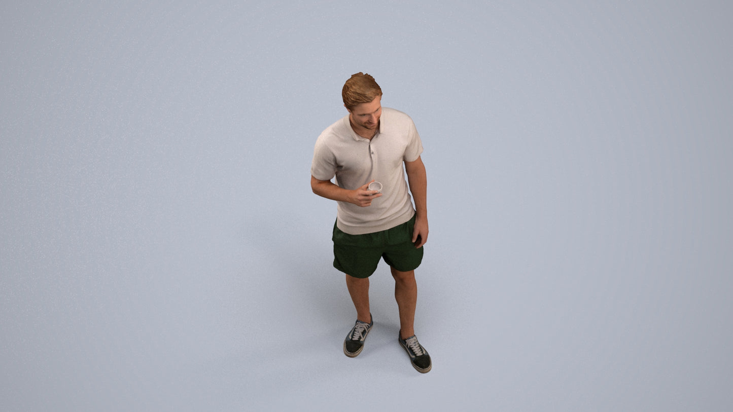 scanned 3D man casual standing, photogrammetry people for Enscape and V-Ray, back view render