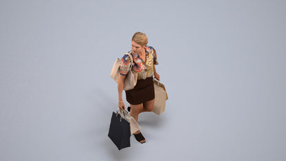 realistic 3D woman casual shopping, scanned archviz people for Blender and 3ds Max, back view render