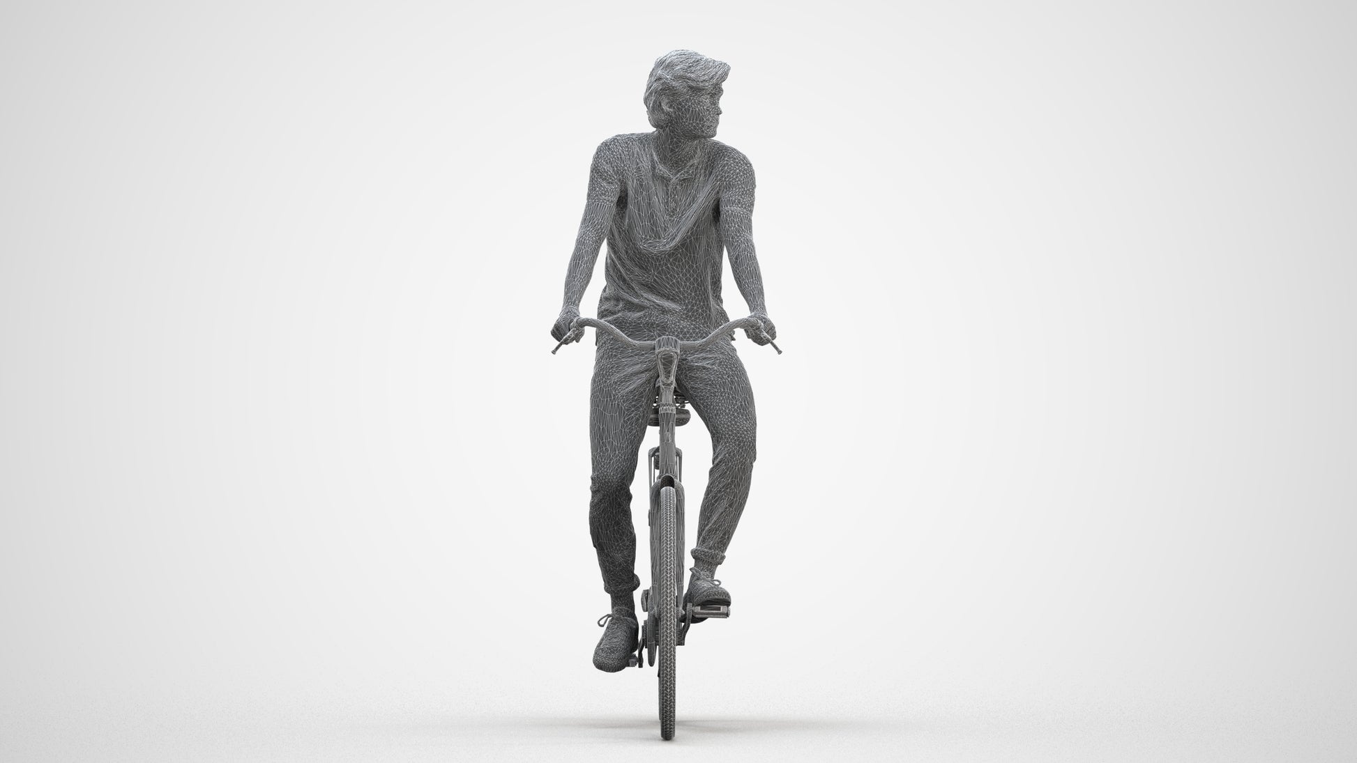realistic 3D man casual cycling, scanned archviz people for Blender and 3ds Max, three-quarter front view render
