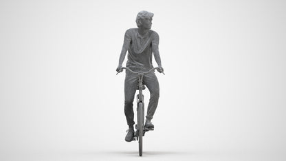 realistic 3D man casual cycling, scanned archviz people for Blender and 3ds Max, three-quarter front view render