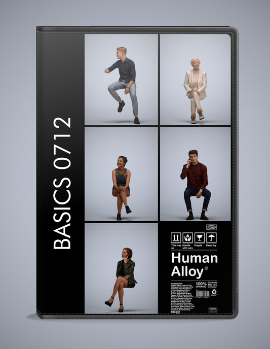 realistic 3D humans sitting pack, 5 archviz people FBX OBJ for Blender