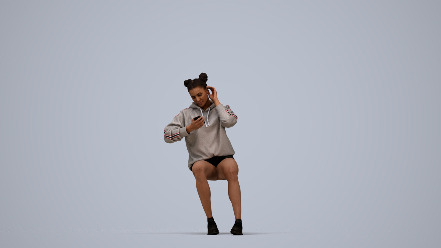 realistic 3D human woman casual sitting, archviz people FBX OBJ for Blender, top-down view render