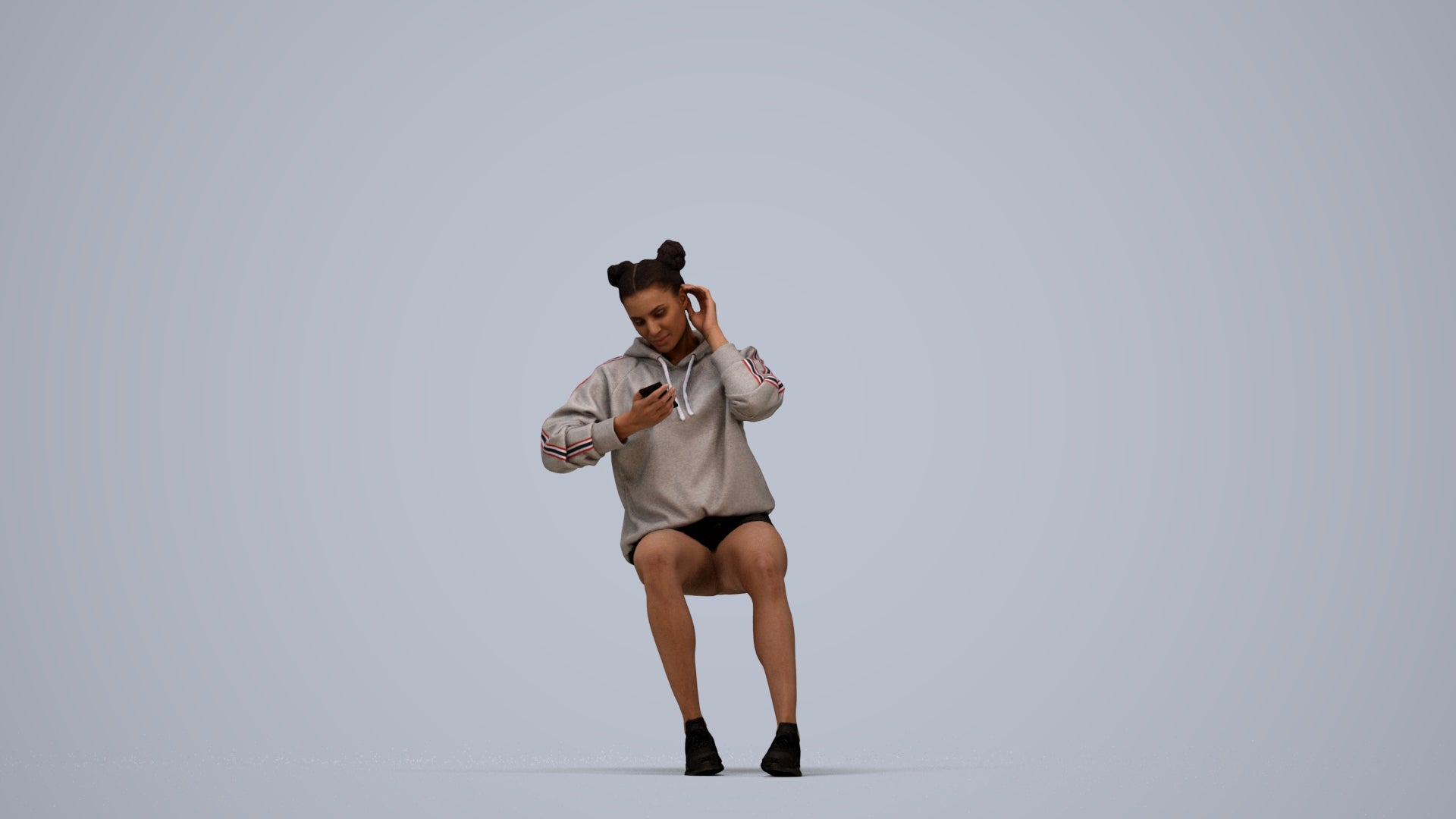 realistic 3D human woman casual sitting, archviz people FBX OBJ for Blender, top-down view render
