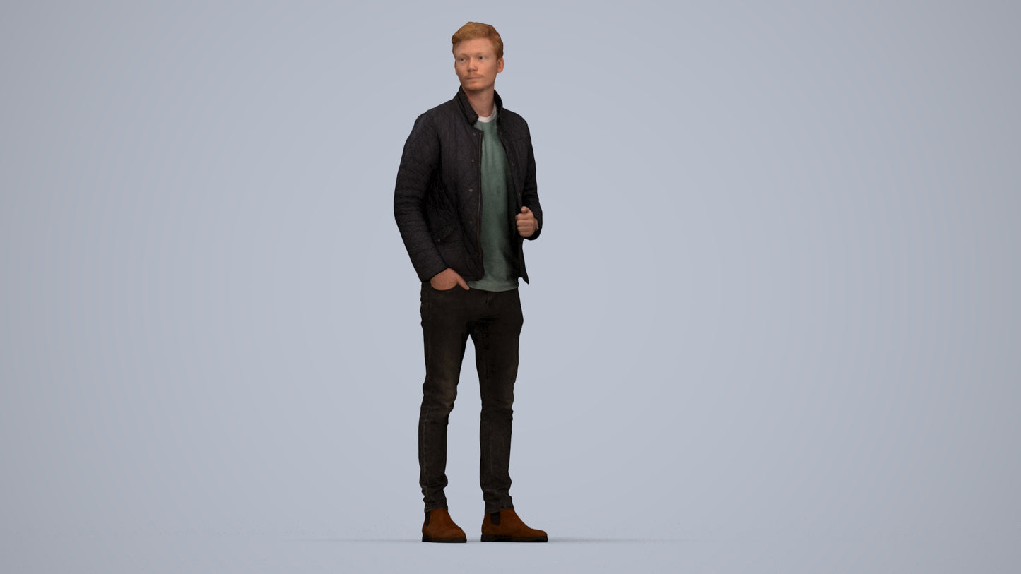 3D people model man casual business, scanned human for 3ds Max rendering, top-down view render