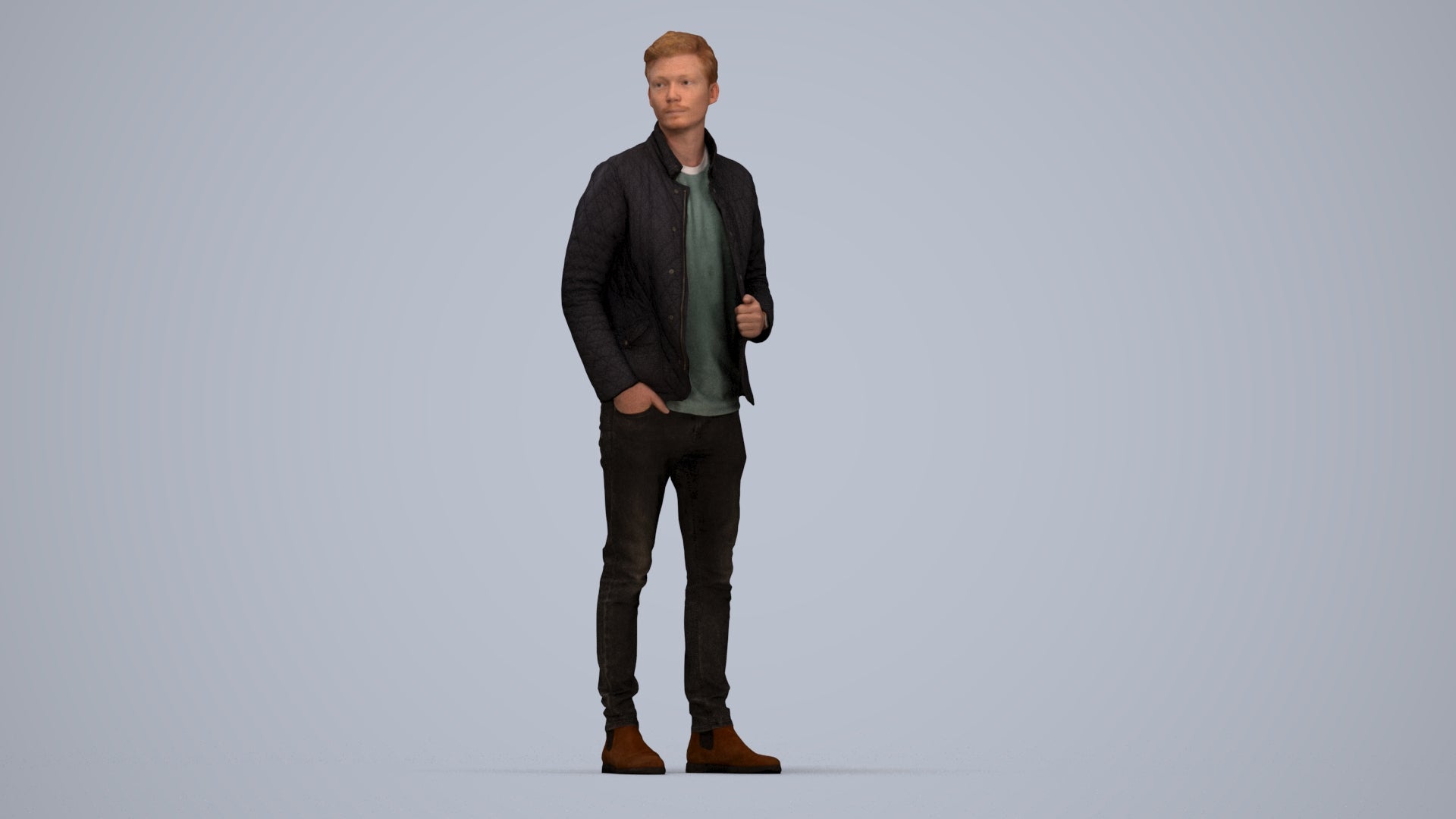 3D people model man casual business, scanned human for 3ds Max rendering, top-down view render