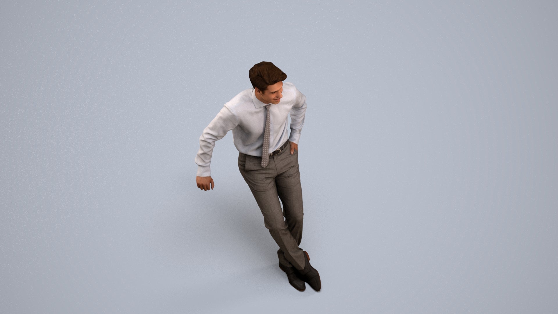 realistic 3D human man business, archviz people FBX OBJ for Blender, back view render
