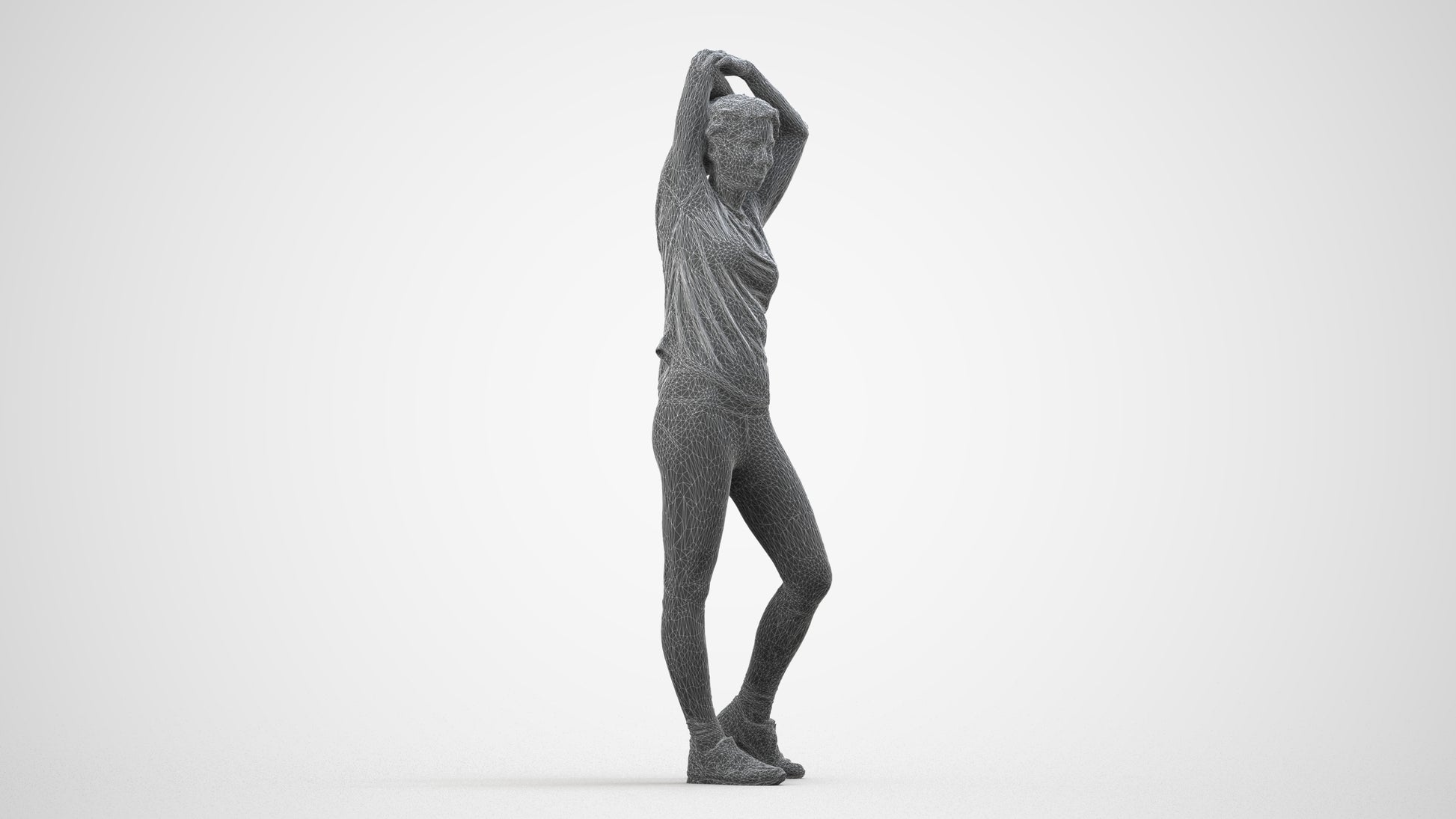 realistic 3D people woman sport, render-ready for V-Ray and Corona, FBX OBJ, wireframe side view