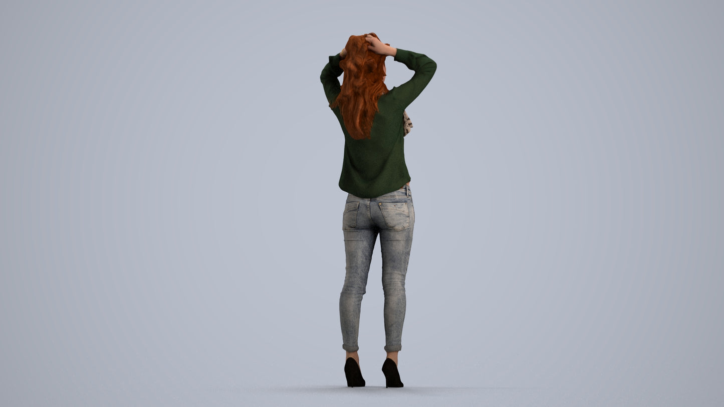 scanned 3D woman casual standing, photogrammetry people for Enscape and V-Ray, front view render