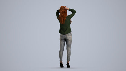 scanned 3D woman casual standing, photogrammetry people for Enscape and V-Ray, front view render