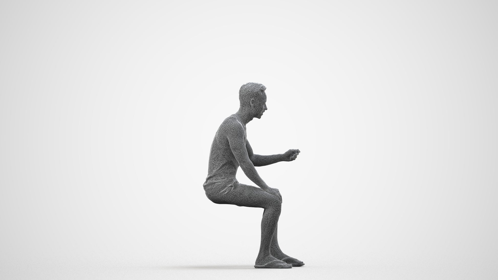 realistic 3D people man casual sitting, render-ready for V-Ray and Corona, FBX OBJ, wireframe side view