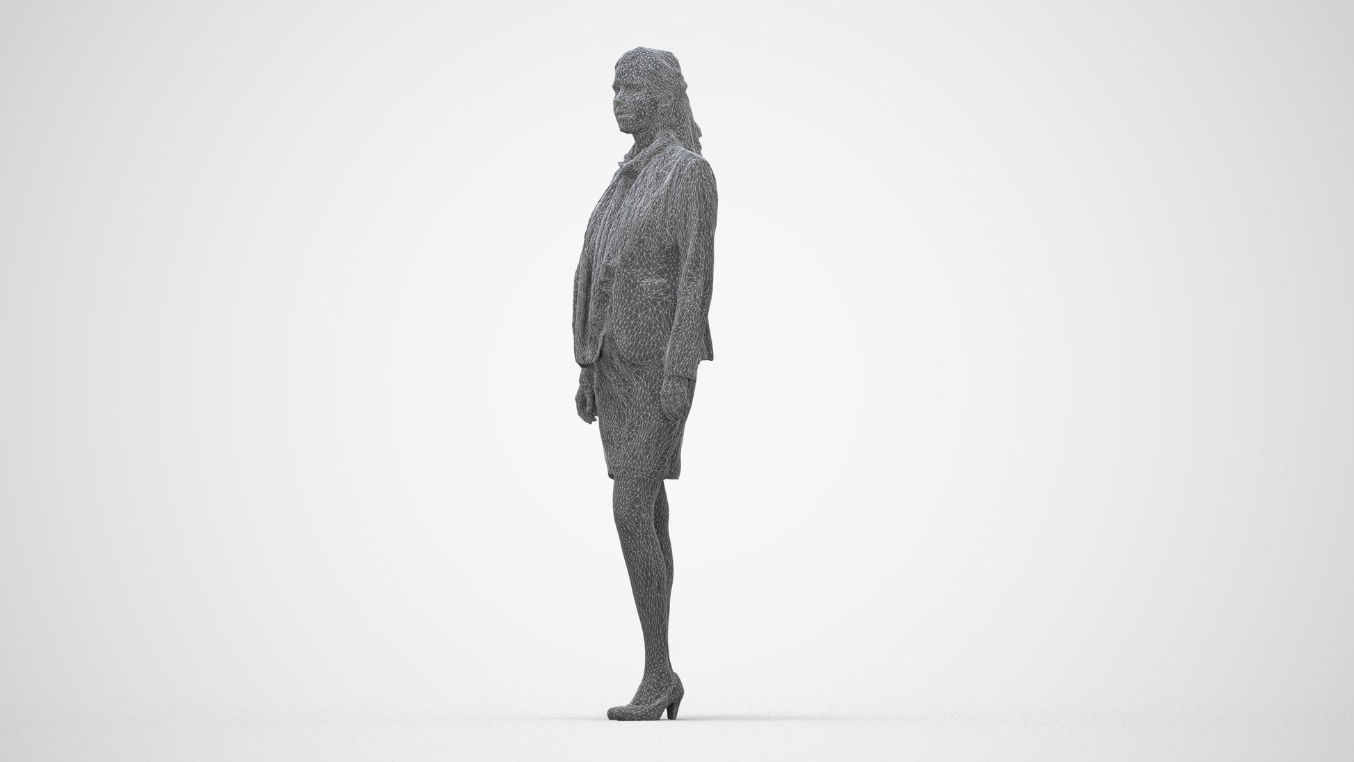realistic 3D human woman business, archviz people FBX OBJ for Blender, wireframe back view