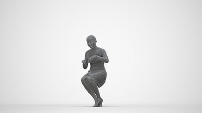 scanned 3D woman casual sitting, photogrammetry people for Enscape and V-Ray, wireframe back view