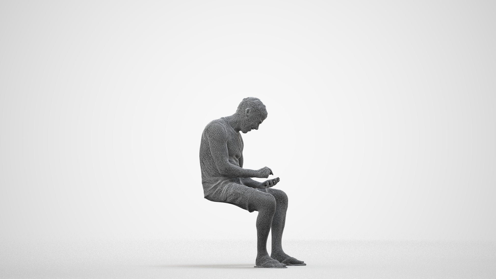 scanned 3D man casual sitting, photogrammetry people for Enscape and V-Ray, wireframe side view
