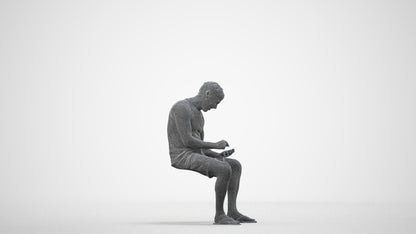 scanned 3D man casual sitting, photogrammetry people for Enscape and V-Ray, wireframe side view