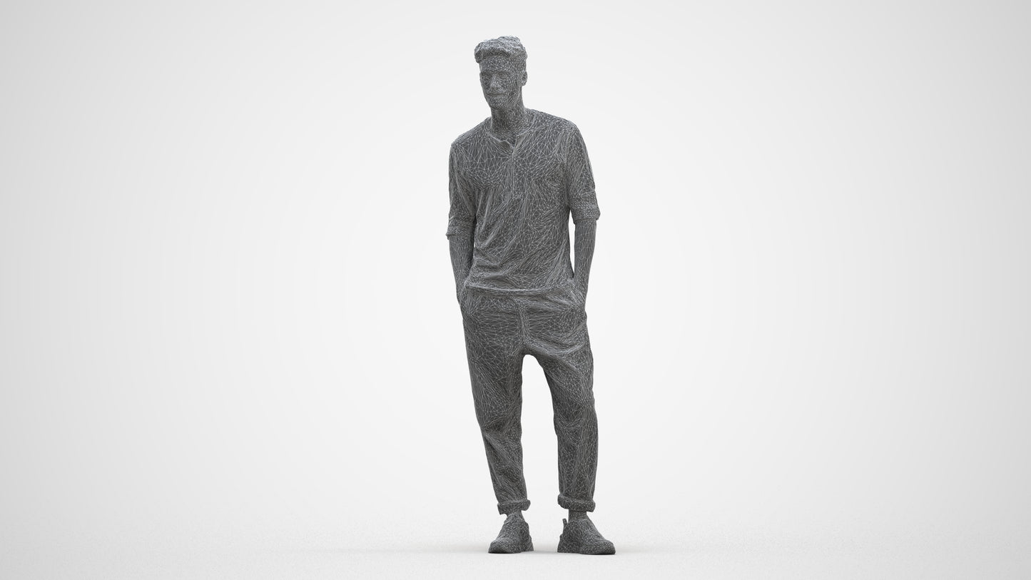 realistic 3D people man casual standing, render-ready for V-Ray and Corona, FBX OBJ, three-quarter front view render