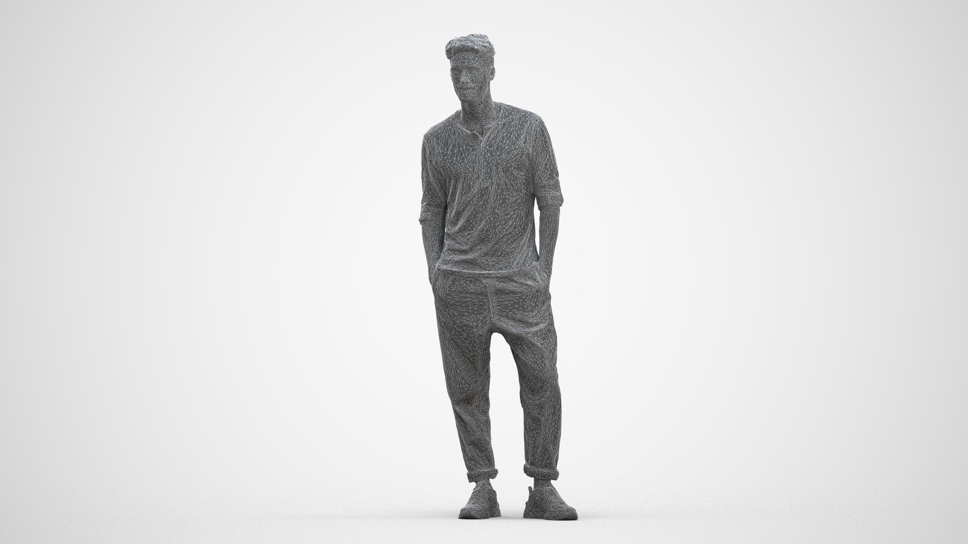 realistic 3D people man casual standing, render-ready for V-Ray and Corona, FBX OBJ, three-quarter front view render