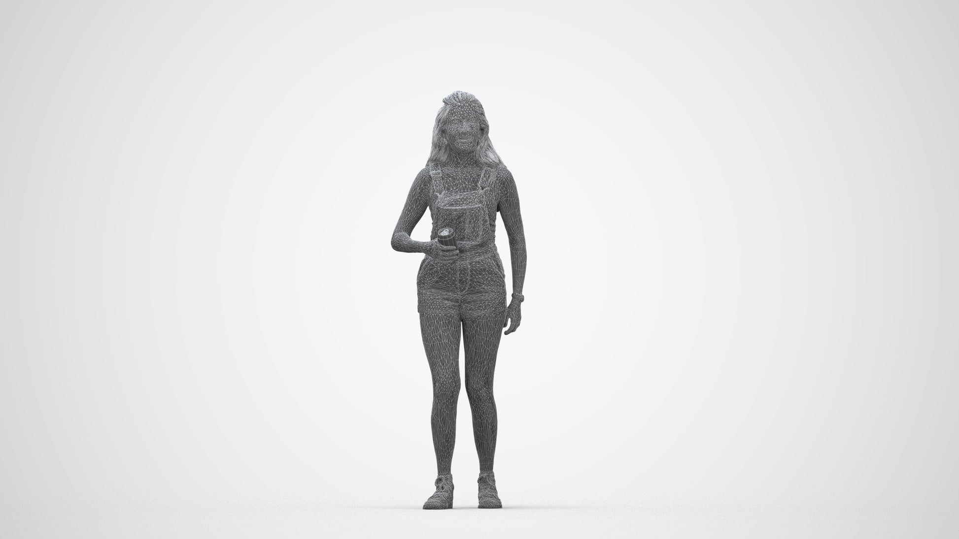 3D people model woman casual standing, scanned human for 3ds Max rendering, wireframe back view