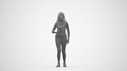 3D people model woman casual standing, scanned human for 3ds Max rendering, wireframe back view